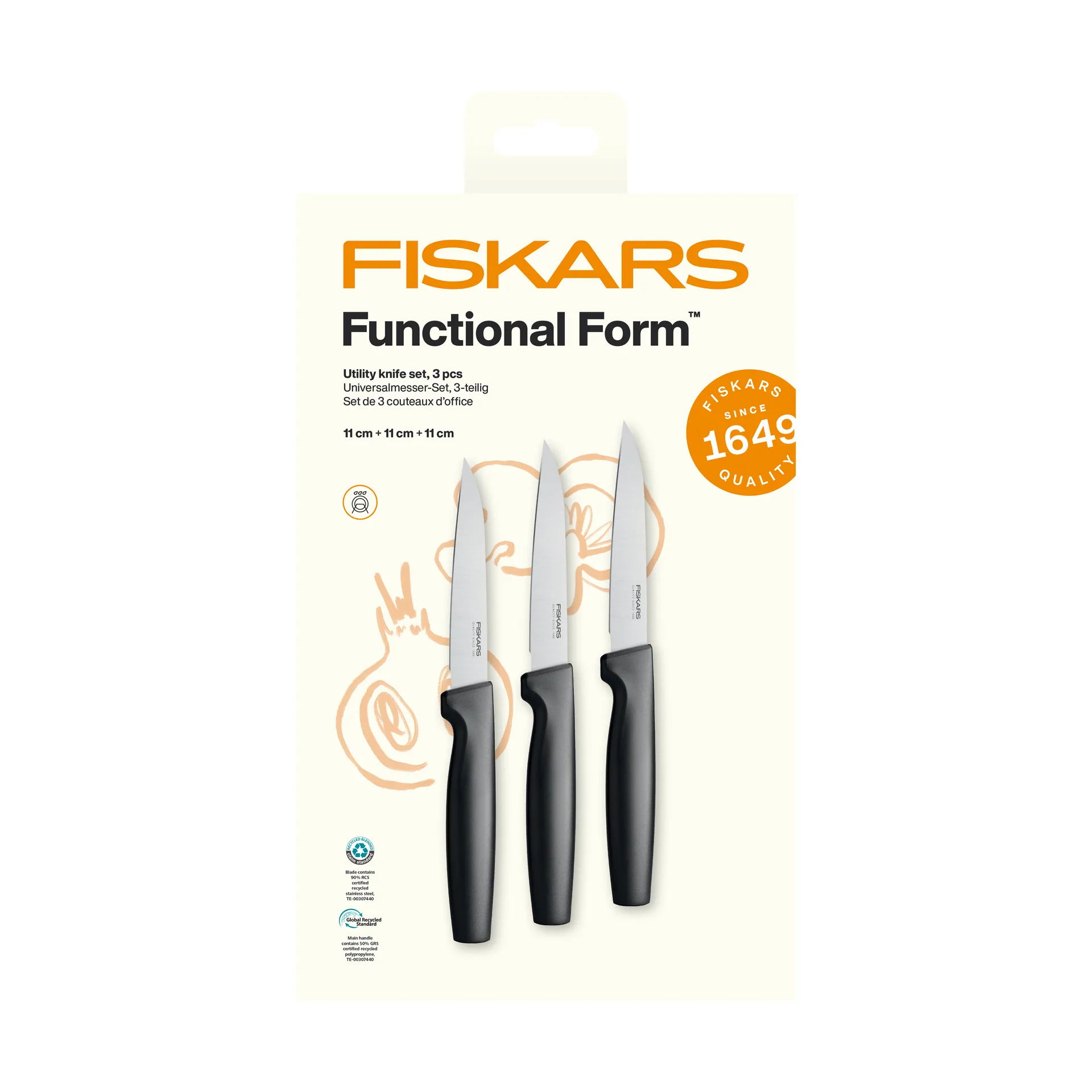 Functional Form juego de cuchillos universal, Acero inoxidable, 3 piezas Fiskars