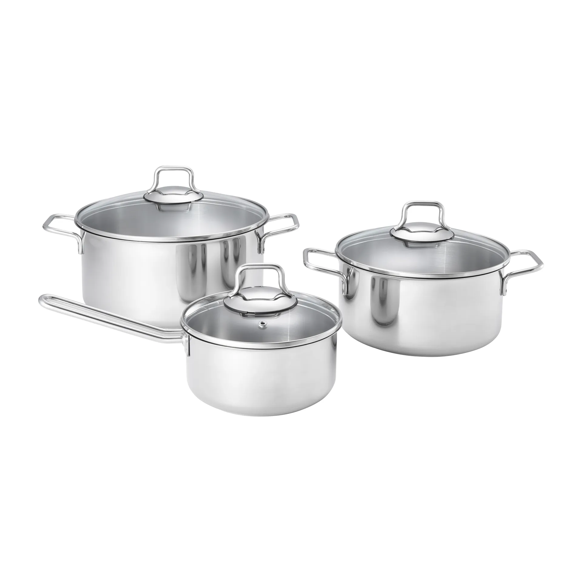 Juego de cazuela y olla con tapa de cristal Fiskars 3 piezas, Acero inoxidable Fiskars