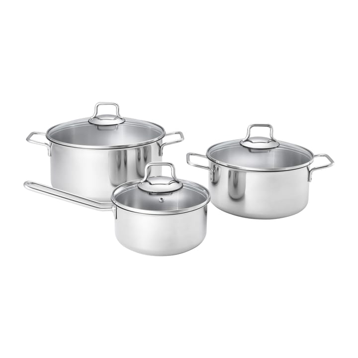 Juego de cazuela y olla con tapa de cristal Fiskars 3 piezas, Acero inoxidable Fiskars