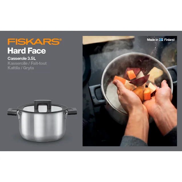 Olla Hard Face Steel con tapa, 3,5 L Fiskars