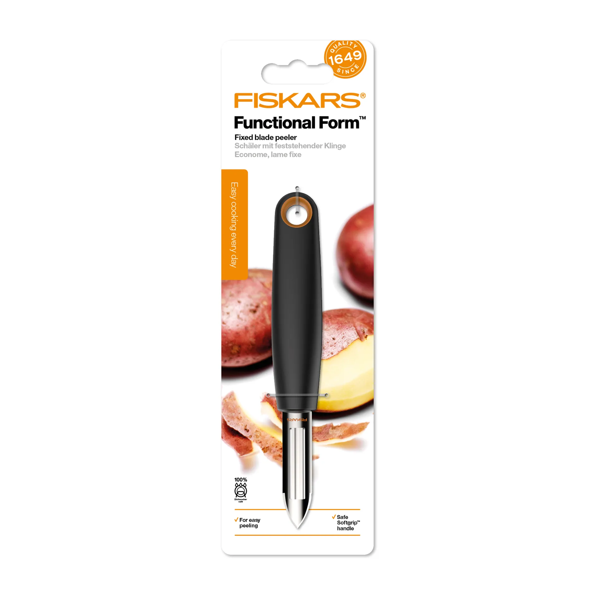 Pelador de patata Functional Form hoja fija, negro Fiskars