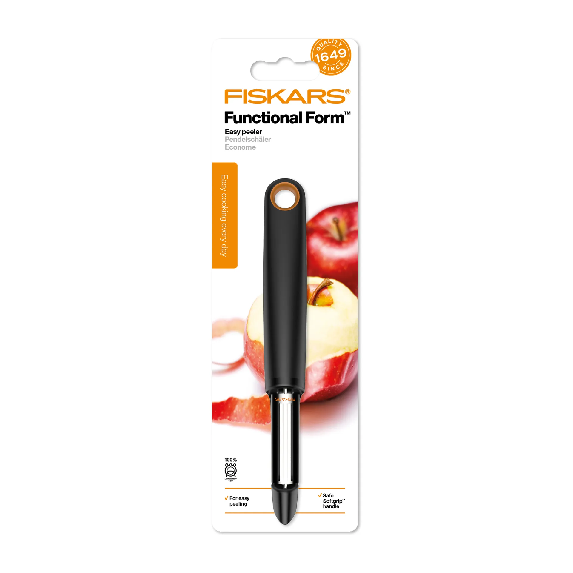 Pelador de patata Functional Form hoja móvil, negro Fiskars