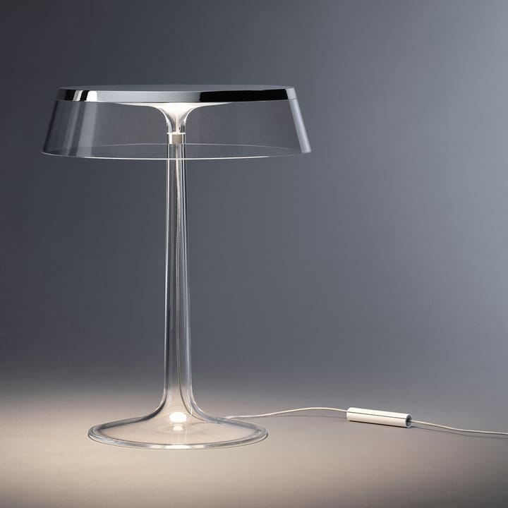 Lámpara de mesa Bon Jour T, Cromado, pantalla de tela suave Flos