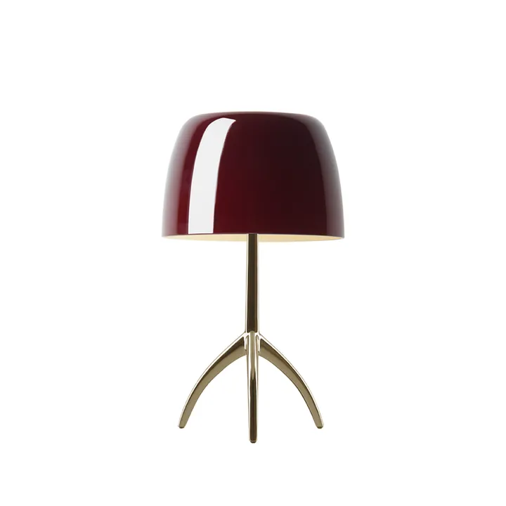 Lámpara de mesa regulable Lumiere Piccola - Pantalla rojo cereza con base color champán - Foscarini