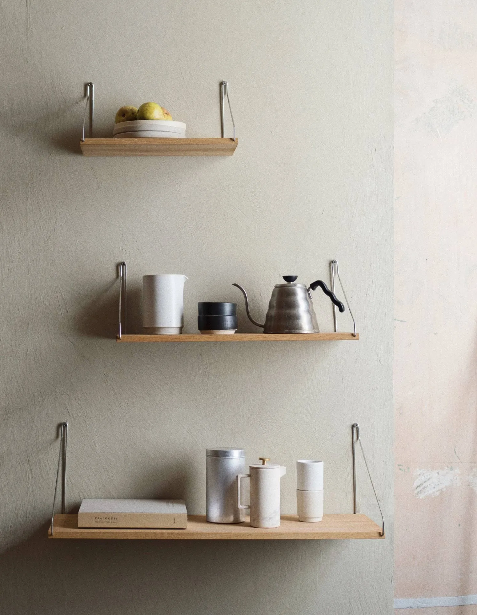 Estante de pared Single Shelf, Roble-acero inoxidable, 40x20 cm FRAMA