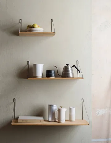 Estante de pared Single Shelf - Roble-acero inoxidable, 80x27 cm - FRAMA