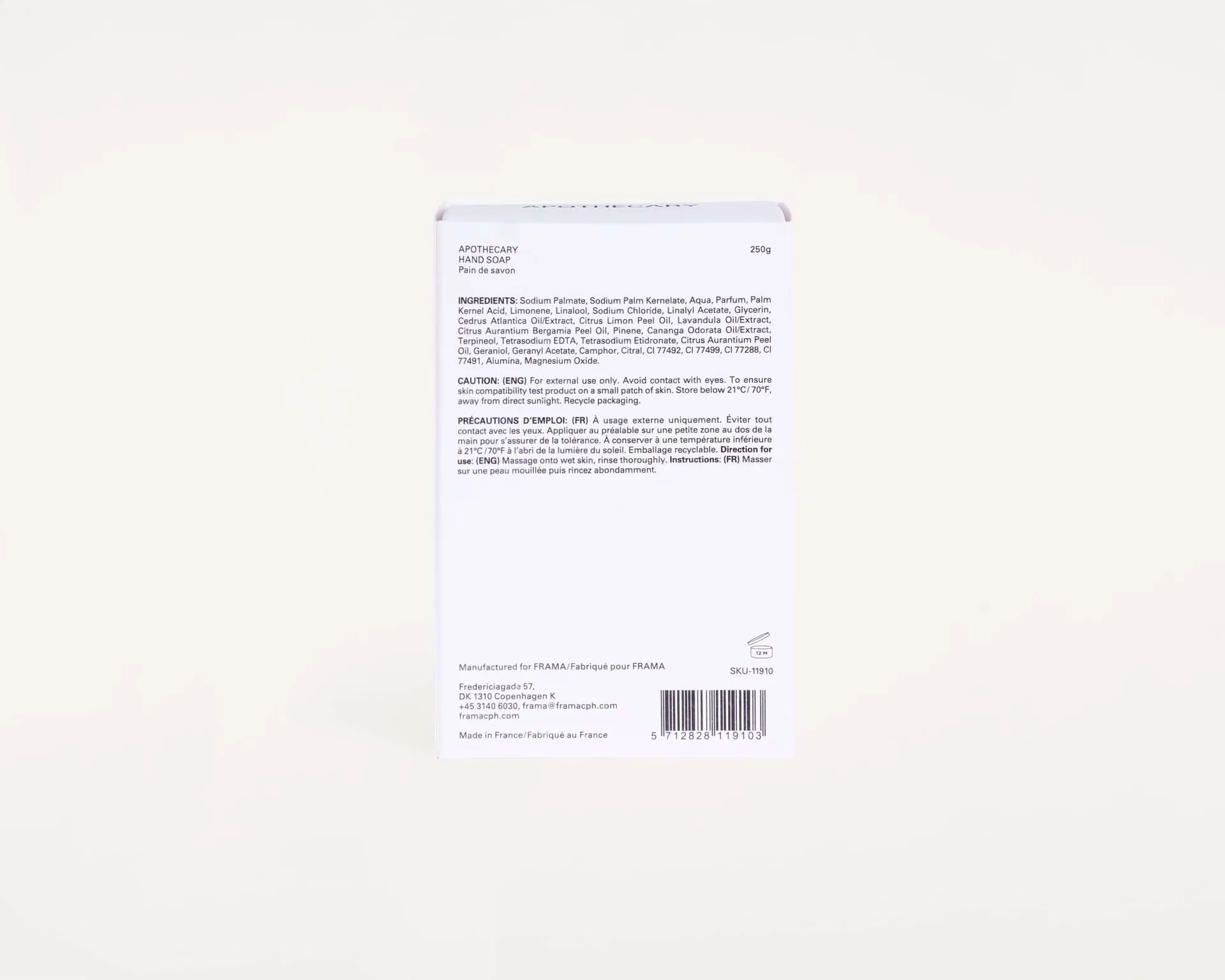 Jabón sólido FRAMA 250 g, Apothecary FRAMA
