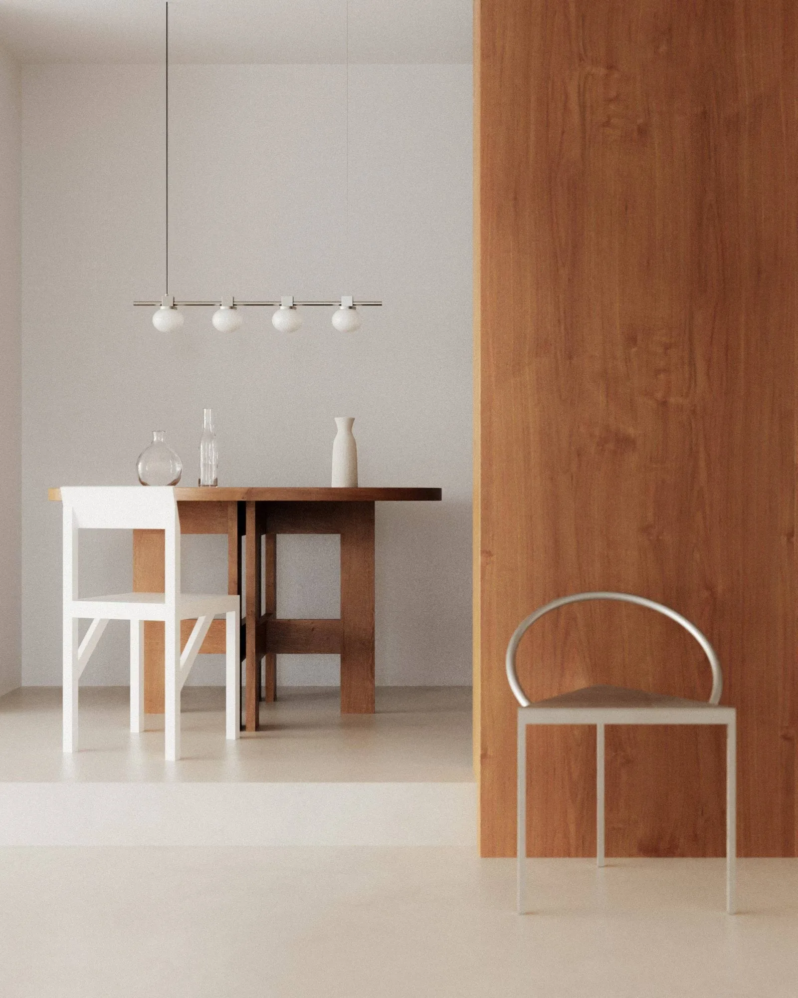 Lámpara colgante Ovoid Pendant Light Quadruple, Acero inoxidable, vidrio opalino FRAMA
