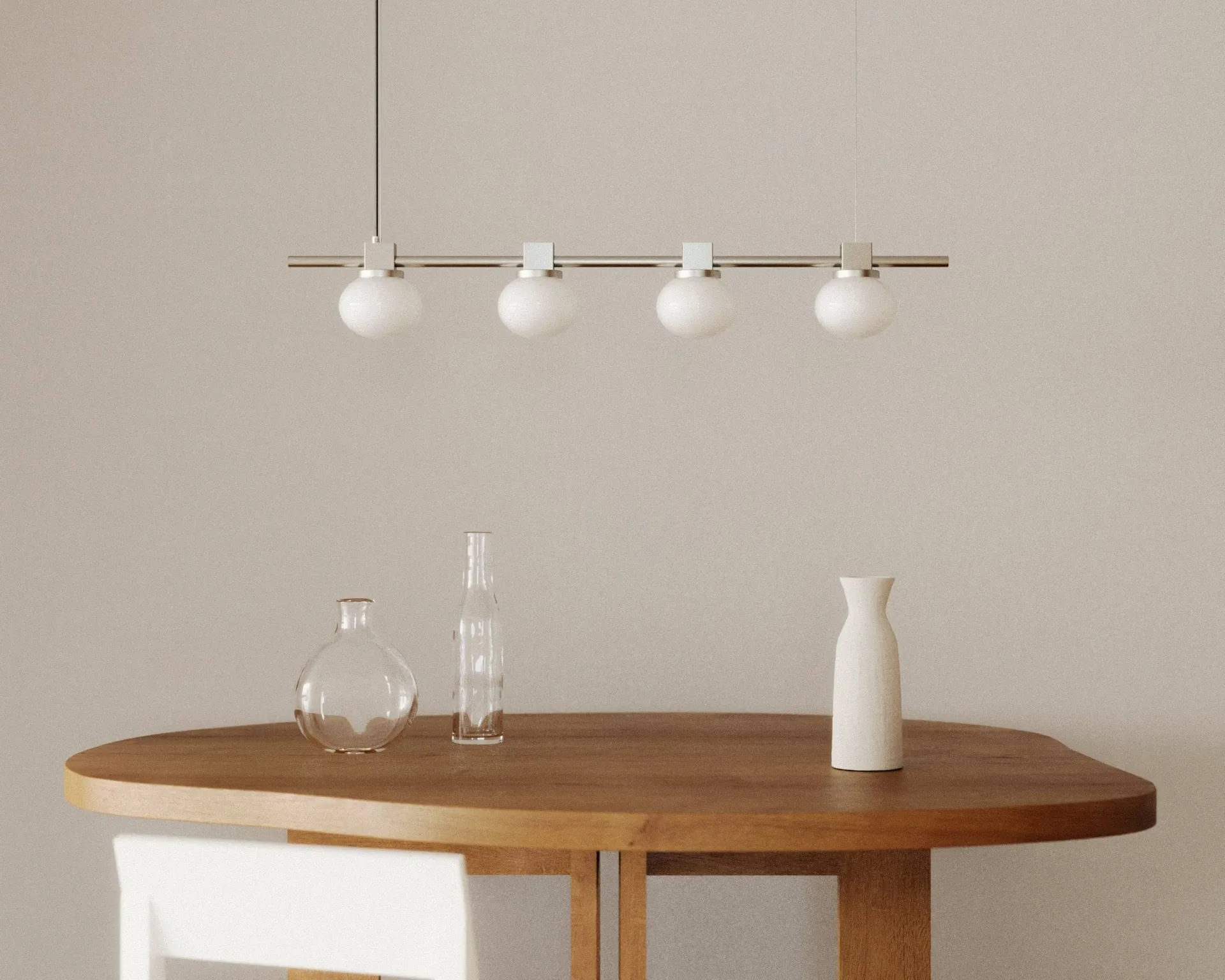 Lámpara colgante Ovoid Pendant Light Quadruple, Acero inoxidable, vidrio opalino FRAMA