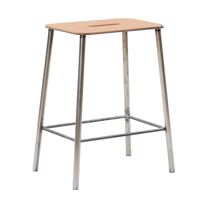Taburete Adam - Raw steel-natural leather, H:50 cm - FRAMA