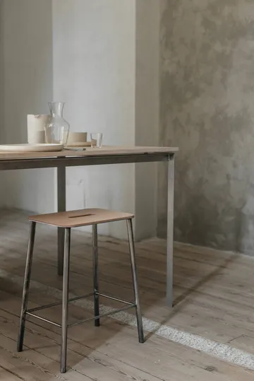 Taburete Adam - Raw steel-natural leather, H:50 cm - FRAMA