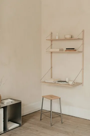 Taburete Adam - Raw steel-natural leather, H:50 cm - FRAMA