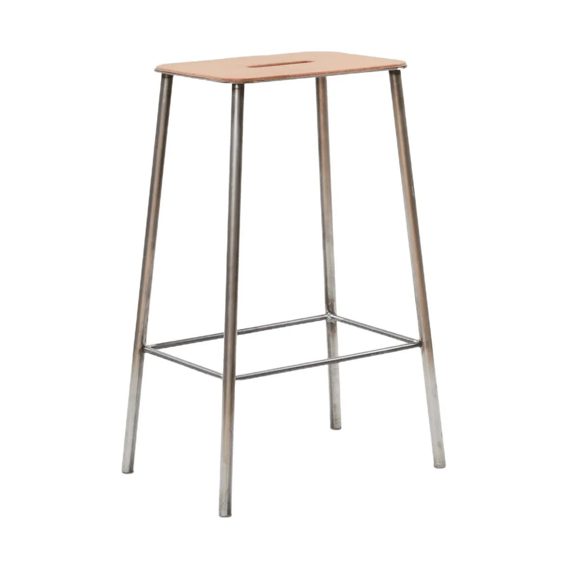 Taburete Adam, Raw steel-natural leather, H:65 cm FRAMA
