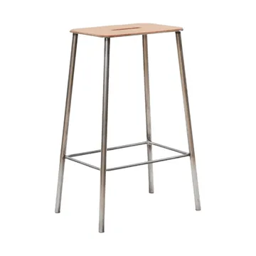 Taburete Adam - Raw steel-natural leather, H:65 cm - FRAMA