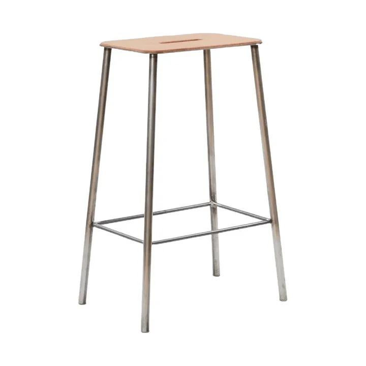 Taburete Adam - Raw steel-natural leather, H:65 cm - FRAMA
