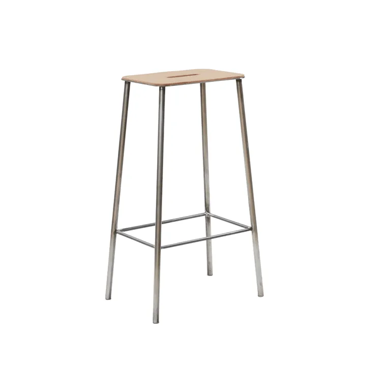 Taburete Adam - Raw steel-natural leather, H:76 cm - FRAMA