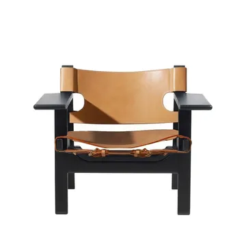 Butaca The Spanish Chair - Cuero natural - roble lacado en negro - Fredericia Furniture