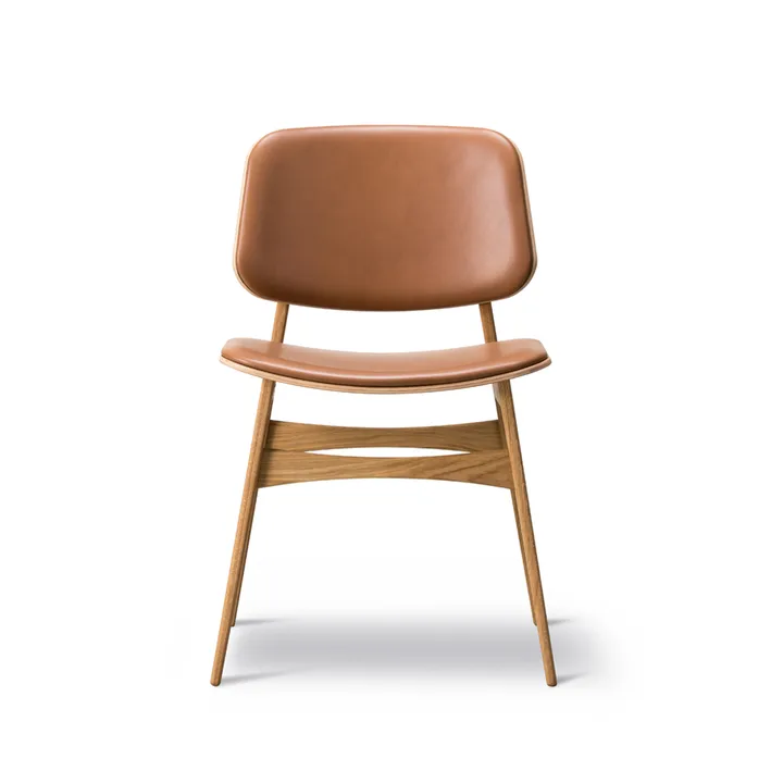 Søborg 3052 base de madera silla completamente tapizada - cuero Omni 307 cognac, hueso de roble lacado - Fredericia Furniture