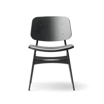 Silla de madera Søborg 3051 con asiento tapizado - Cuero Omni negro-negrolacado. roble - Fredericia Furniture