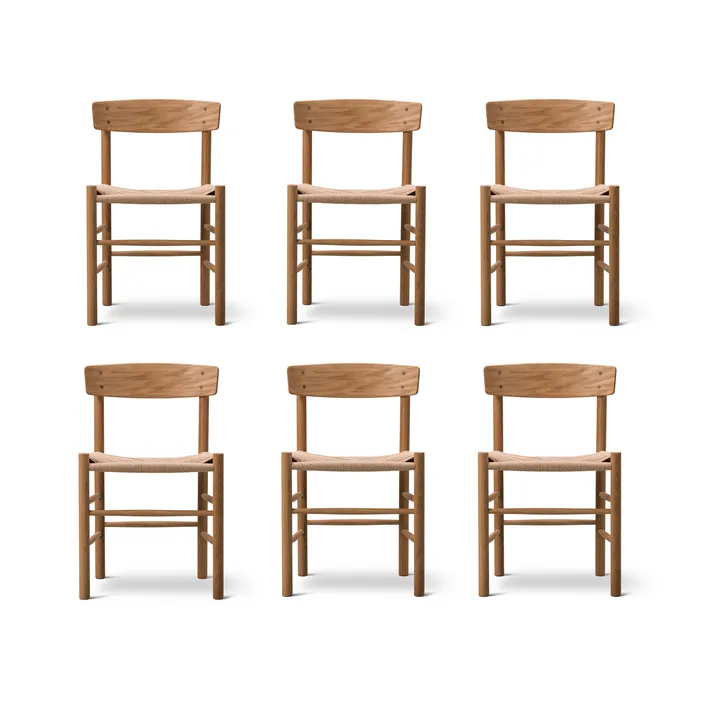 Silla J39, Roble aceitado-trenzado natural, pack de 6 - Fredericia Furniture
