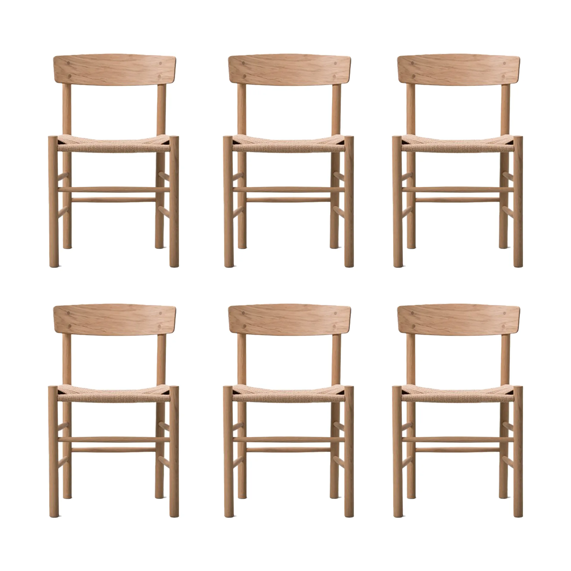 Silla J39, Roble claro aceitado–trenzado natural, pack de 6 Fredericia Furniture
