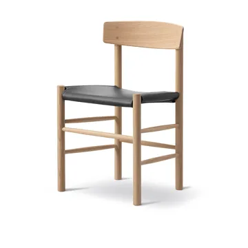 Silla J39 - Roble enjabonado-cuero Omni 301 Negro - Fredericia Furniture