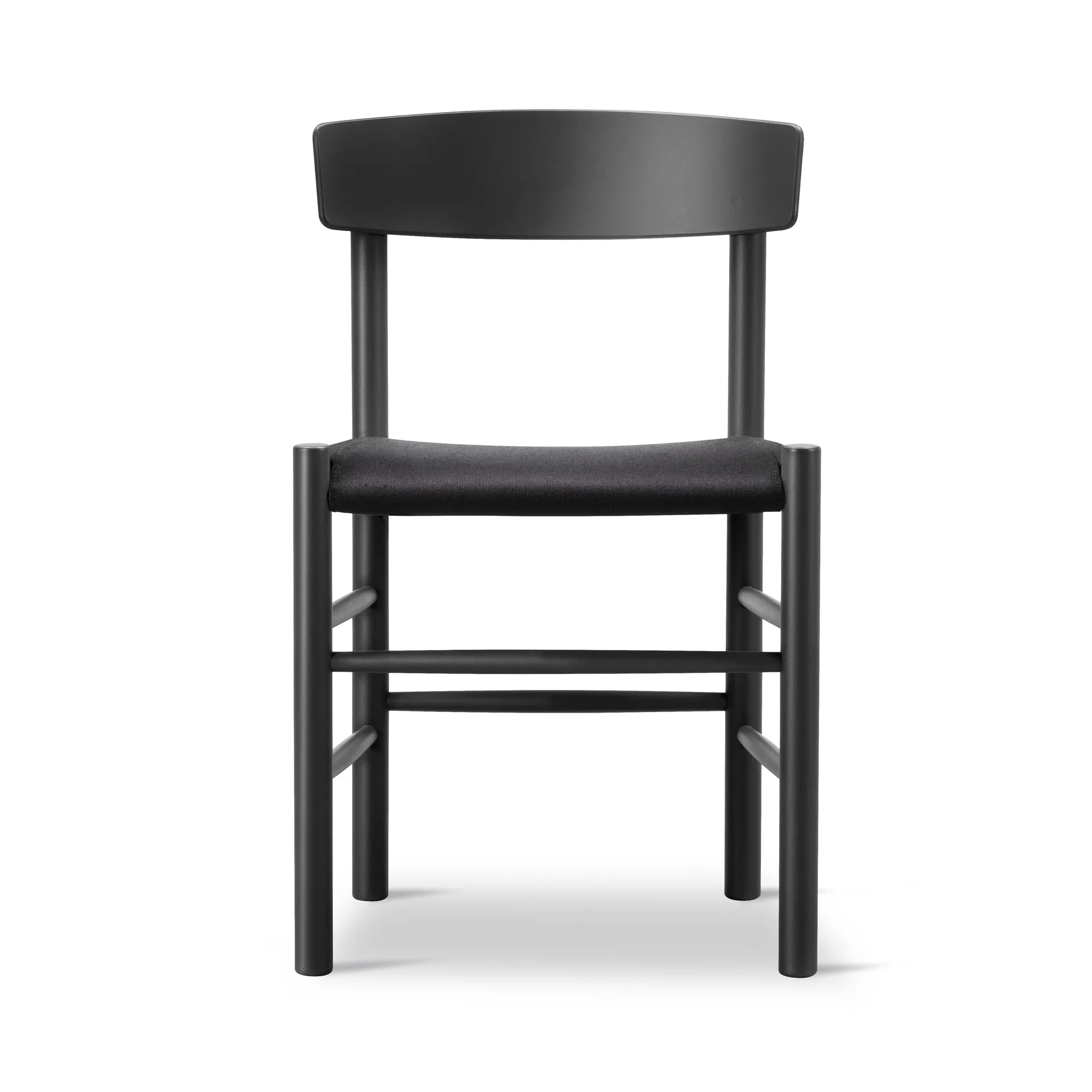 Silla J39, Roble lacado en negro-lona negra Fredericia Furniture