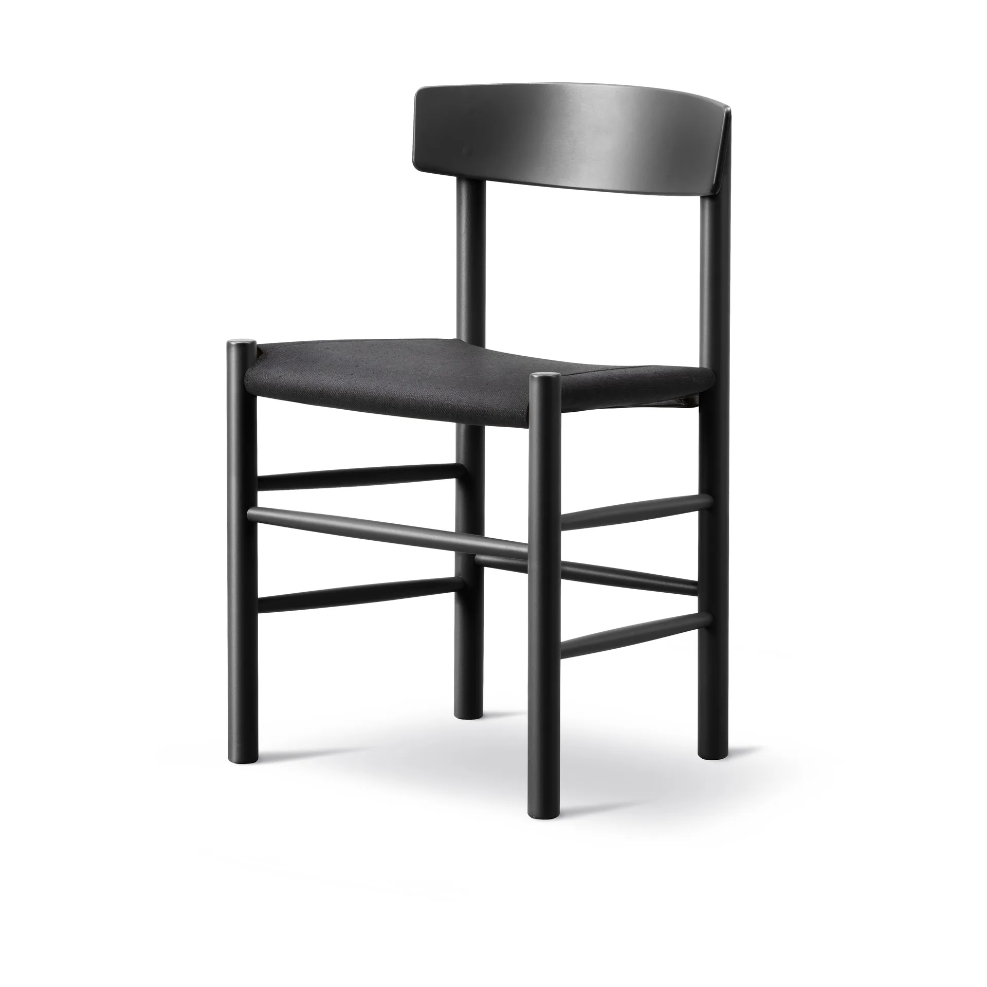 Silla J39, Roble lacado en negro-lona negra Fredericia Furniture