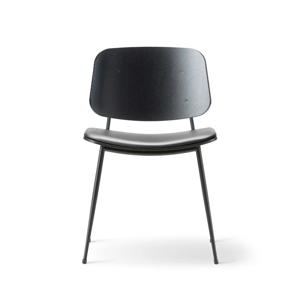 Silla metálica Søborg 3061 con asiento tapizado, Cuero Omni negro - estructura negra Fredericia Furniture