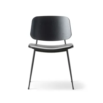 Silla metálica Søborg 3061 con asiento tapizado - Cuero Omni negro - estructura negra - Fredericia Furniture