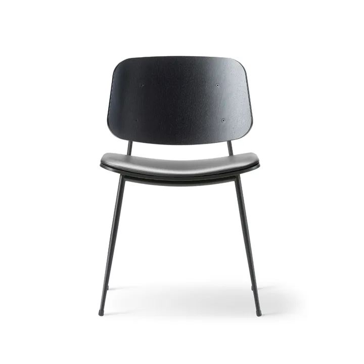 Silla metálica Søborg 3061 con asiento tapizado - Cuero Omni negro - estructura negra - Fredericia Furniture