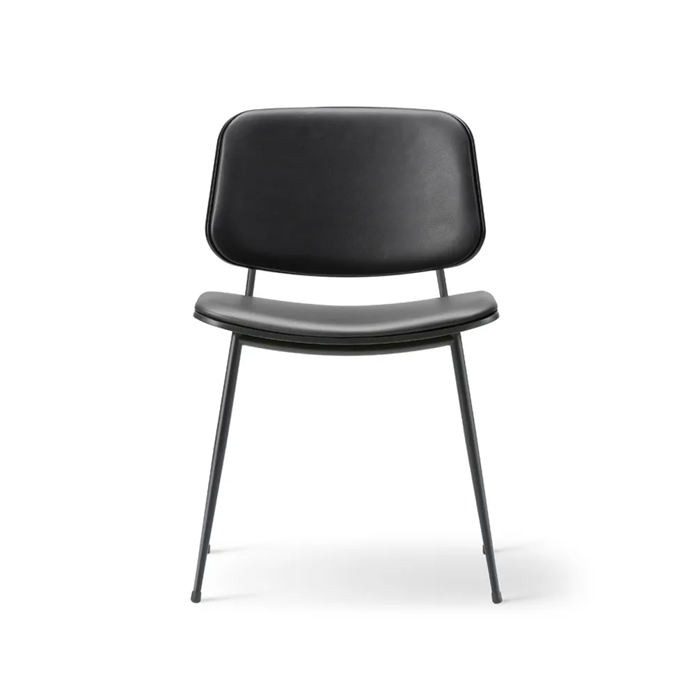 Silla metálica Søborg 3062 totalmente tapizada, Cuero Omni 301 negro-negro Fredericia Furniture