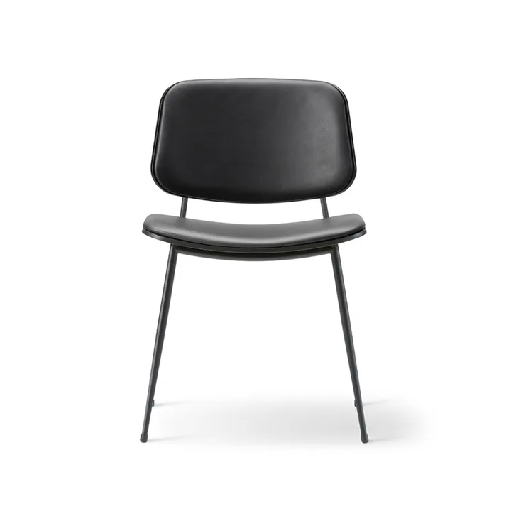 Silla tapizada integralmente Søborg 3062 Metal - Piel omni 301 negro-negro - Fredericia Furniture