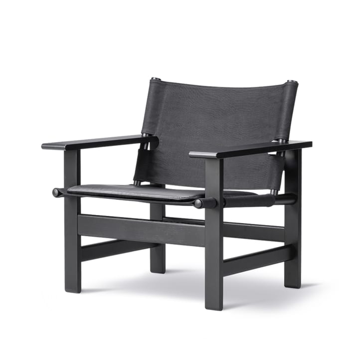 Sillón The Canvas Chair, Canvas negro - roble lacado negro, incl. cojín de cuero negro Fredericia Furniture