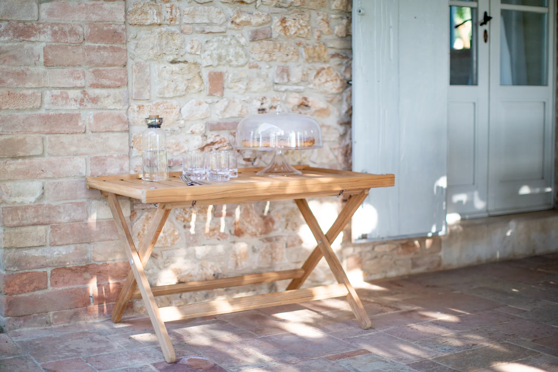 Mesa auxiliar de ladrillos 60 , Teca, 59×94 cm Fri Form