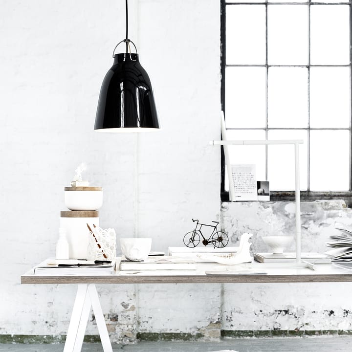 Lámpara colgante Caravaggio 2, Blanco brillante-cable textil gris Fritz Hansen