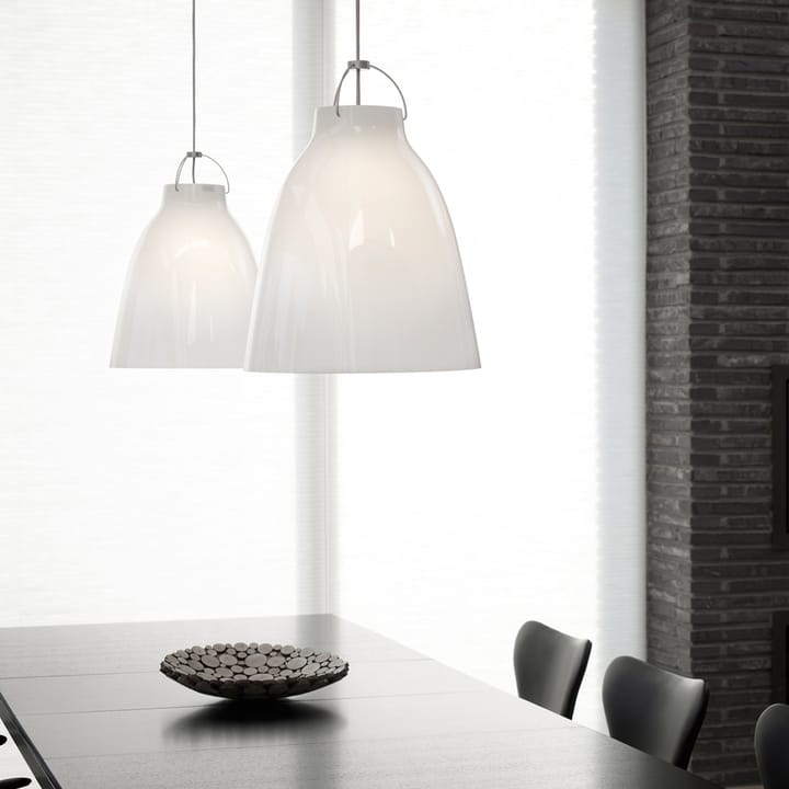 Lámpara colgante Caravaggio 2, Blanco brillante-cable textil gris Fritz Hansen
