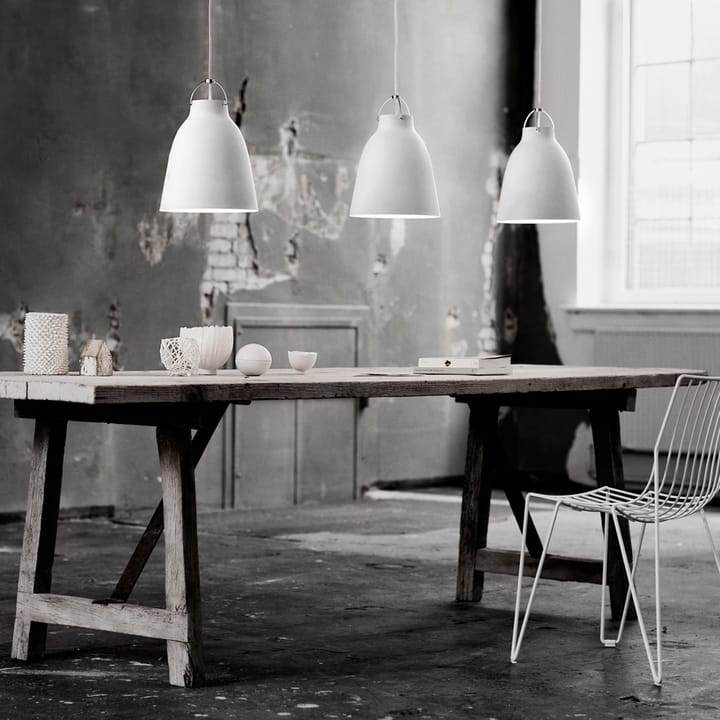 Lámpara colgante Caravaggio 2, Blanco brillante-cable textil gris Fritz Hansen