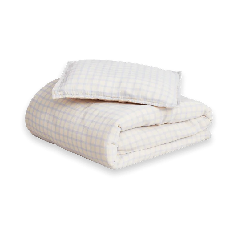 Juego de sábanas Gingham Sky Blue Muslin baby, 70x80 cm/28x35 cm Garbo&Friends