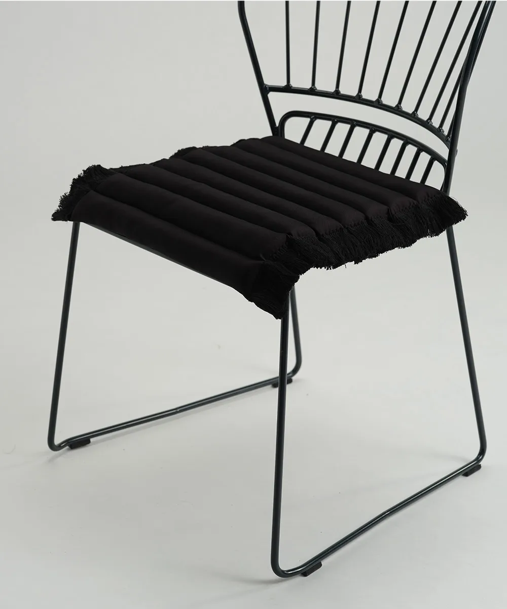 Cojín de asiento Garden Glory con flecos, Negro, flecos negros, 38x40 cm Garden Glory