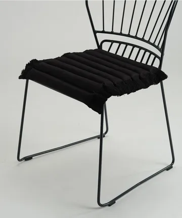 Cojín de asiento Garden Glory con flecos - Negro, flecos negros, 38x40 cm - Garden Glory