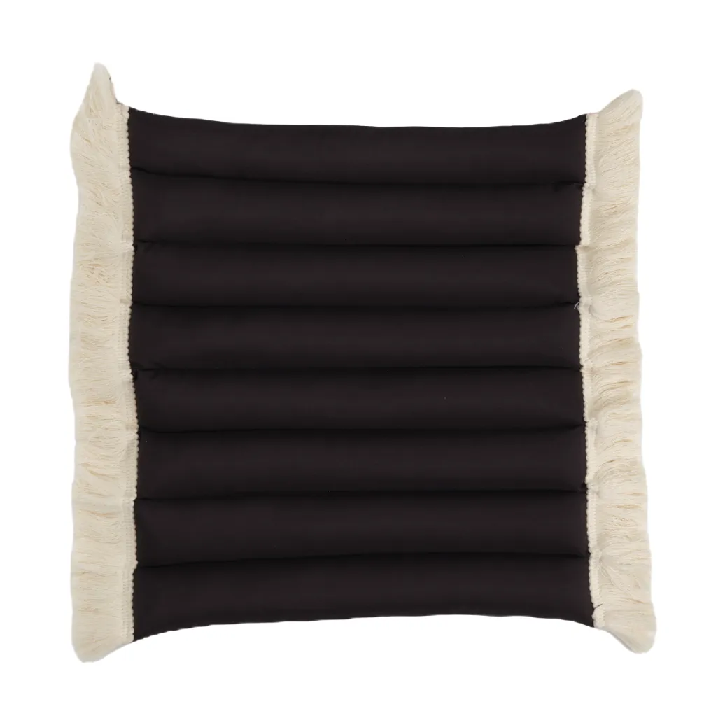 Cojín de asiento Garden Glory con flecos, Negro, flecos offwhite, 38x40 cm Garden Glory