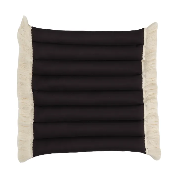 Cojín de asiento Garden Glory con flecos - Negro, flecos offwhite, 38x40 cm - Garden Glory