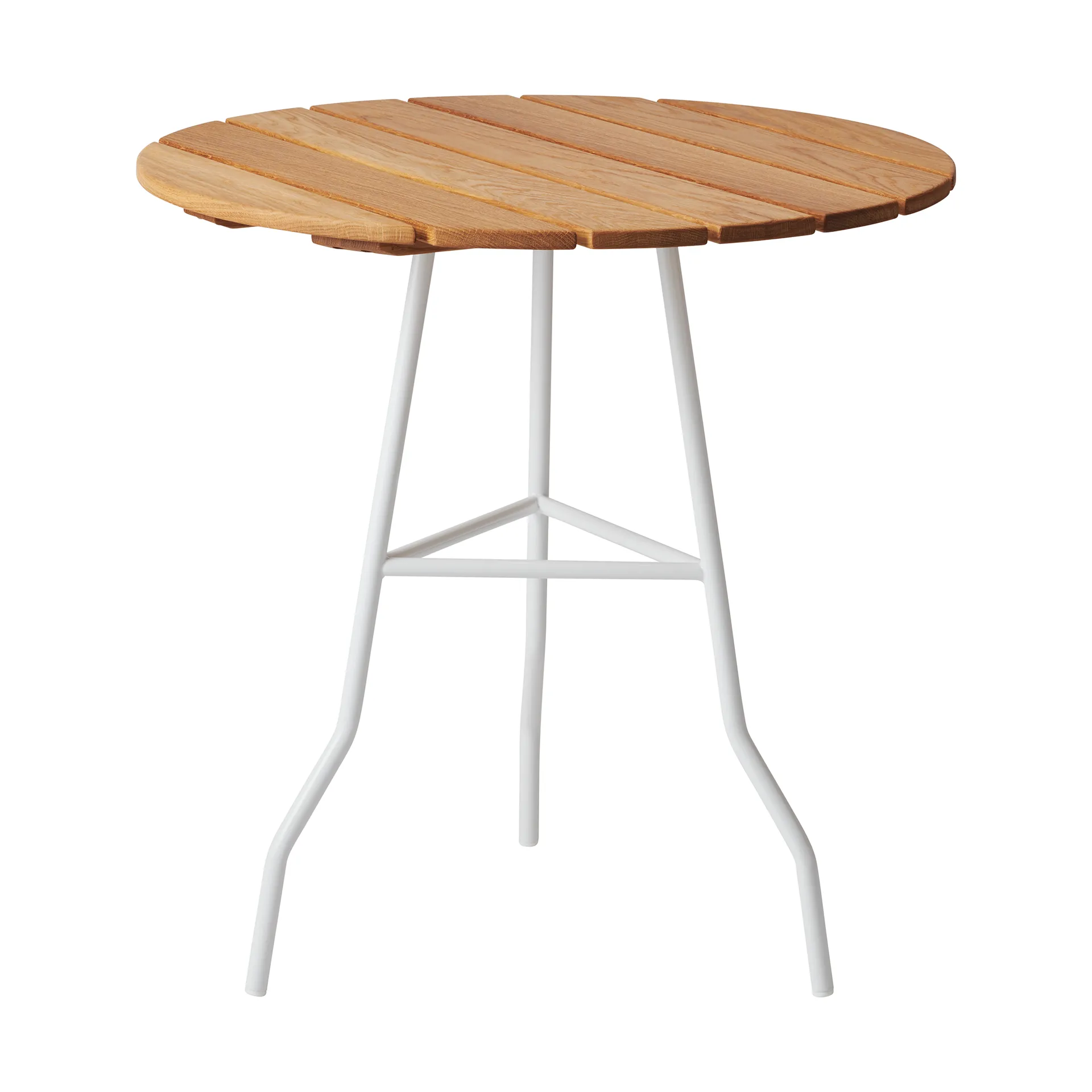 Mesa Pia Ø70 cm, Soporte de acero lacado blanco - roble aceitado Gärsnäs