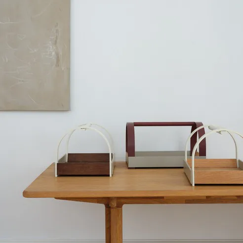 Bandeja con asas Kydo 40,5×27×23,5 cm, Roble-beige blanco Gejst