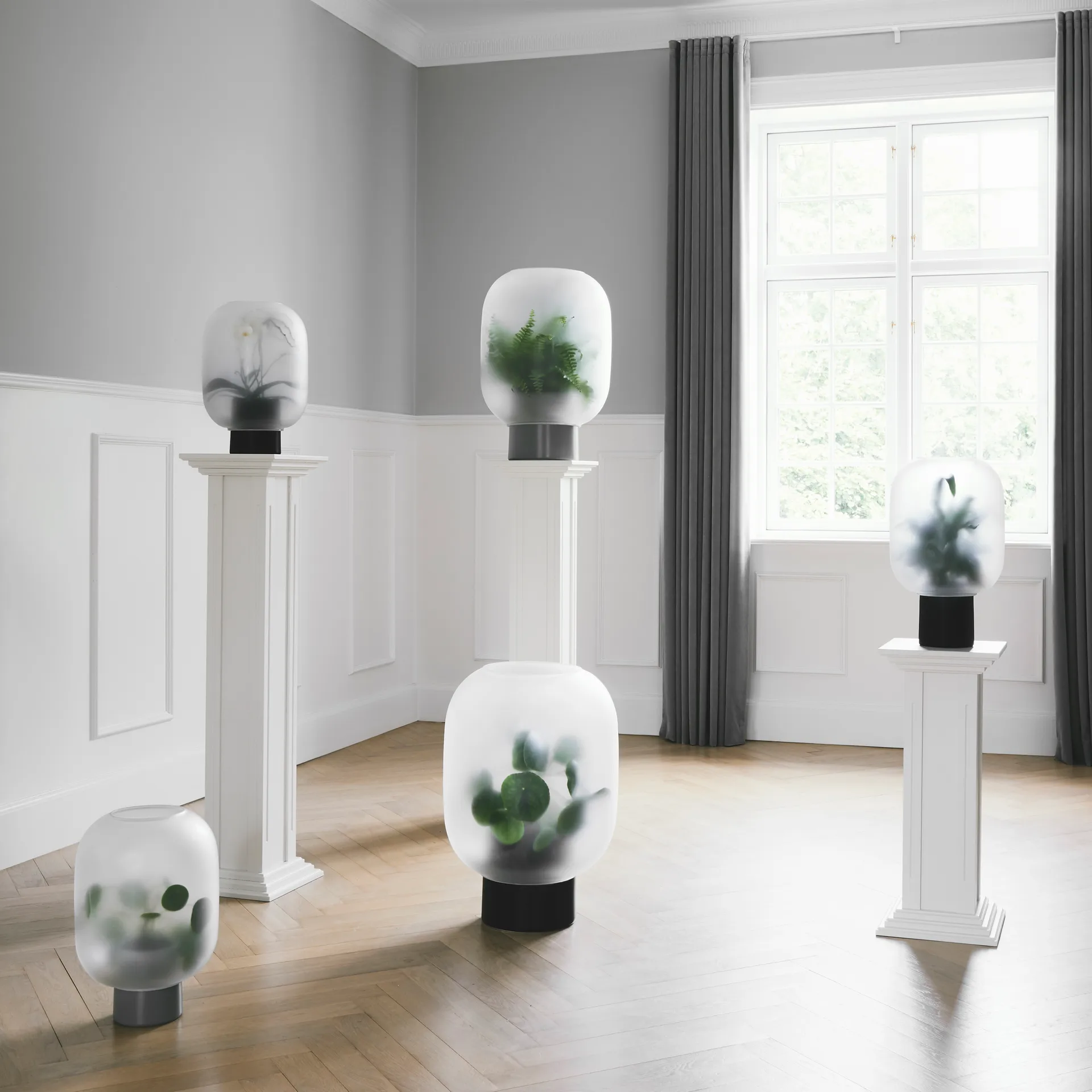 Maceta con vidrio pavonado Nebl grande Ø25 cm, gris Gejst