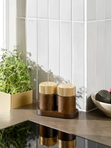 Molinillo de sal y pimienta Sina 6 cm - Fresno oscuro-latón - Gejst