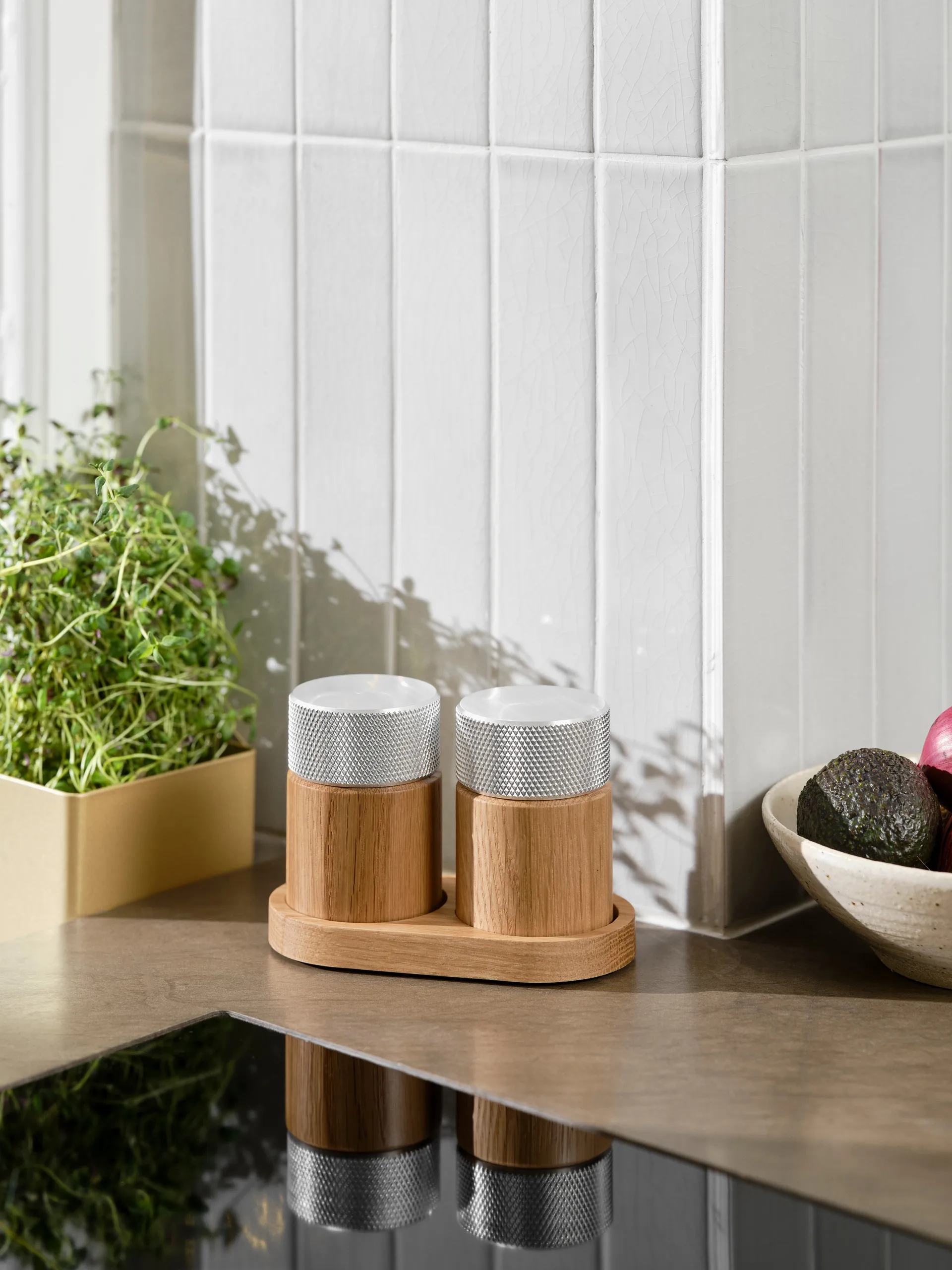 Molinillo de sal y pimienta Sina 6 cm, Roble-acero Gejst