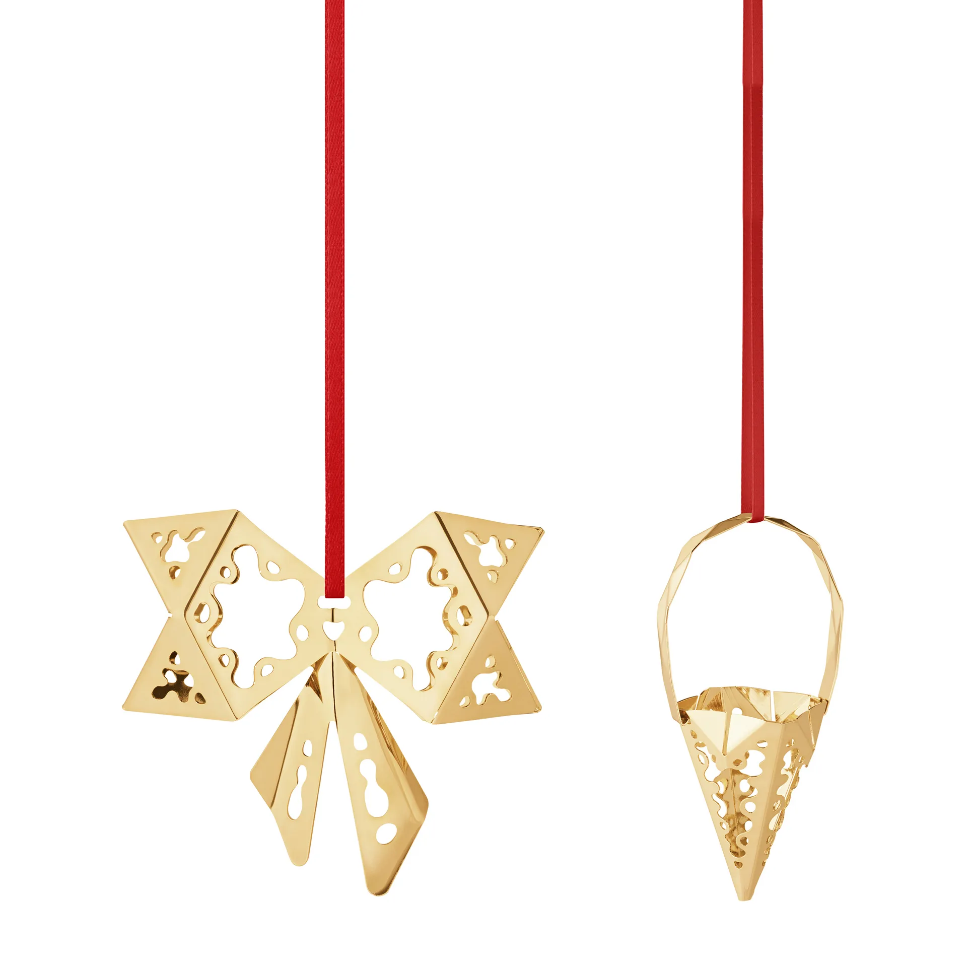 Colgante de navidad 2022 Bow & Cone 2 piezas, chapado en oro Georg Jensen