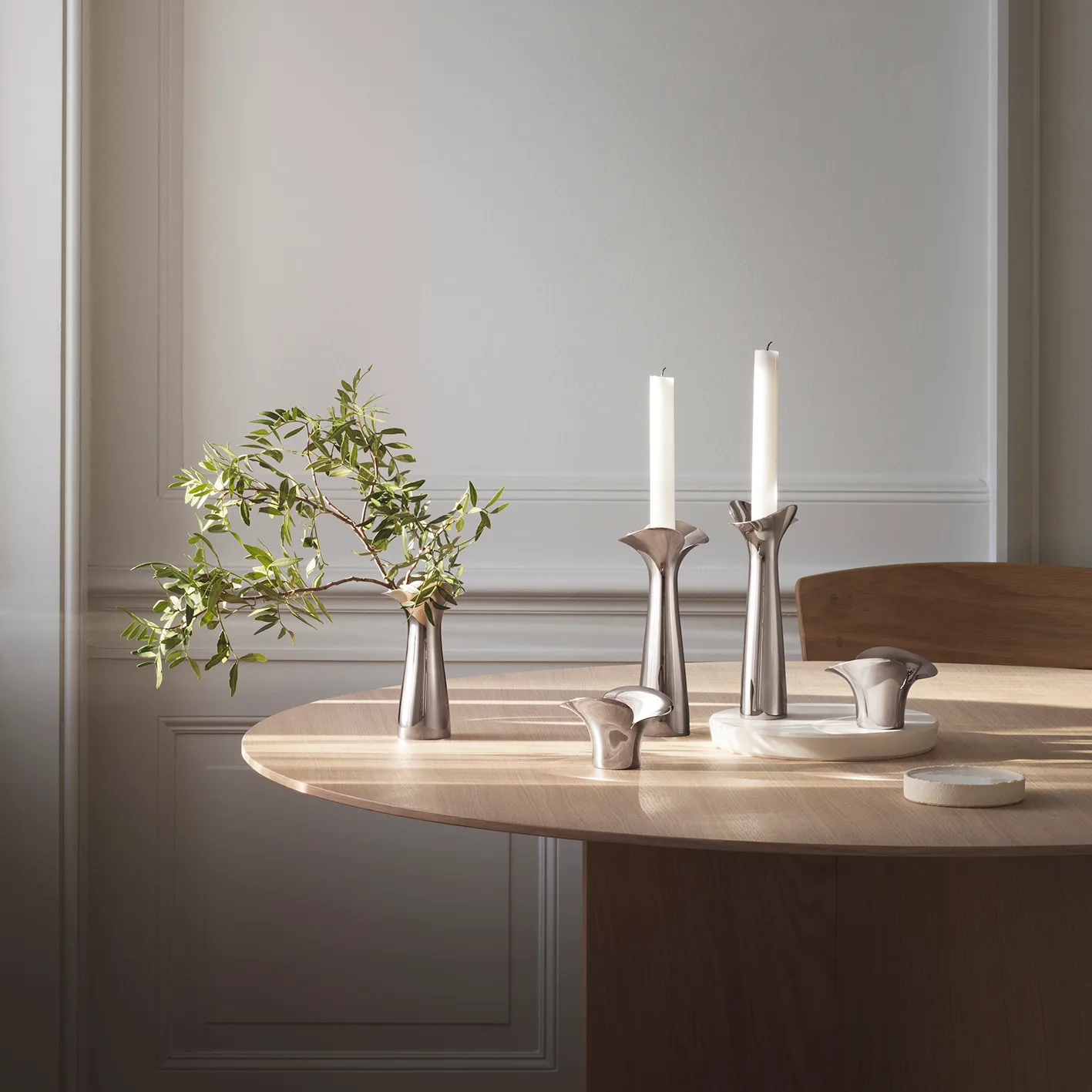 Set de 2 portavelas Bloom Botanica, acero inoxidable Georg Jensen
